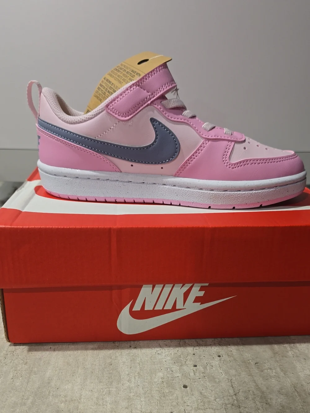 Nike Kids Pink and Gray Hook-and-Loop Low-Top Sneakers